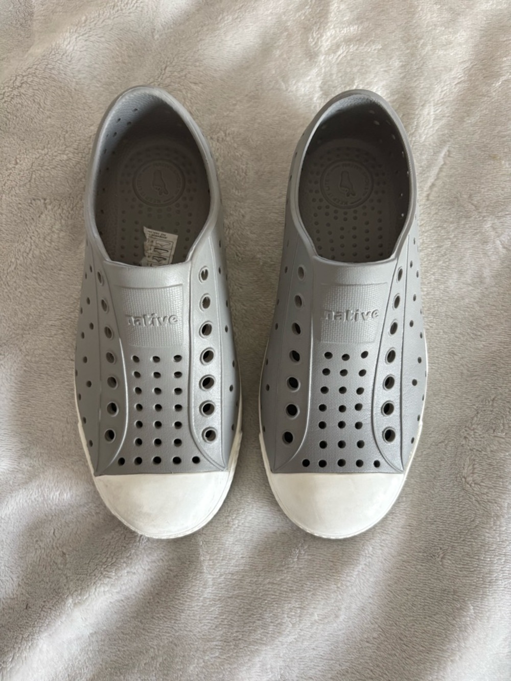 Native Kids Slip-On Water Shoes in Light Gray with White Toe